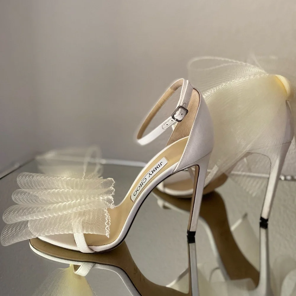 Wedding jimmy Choo Aveline 100 Latte AsymmetricGrosgrain Fascinator Bows 38