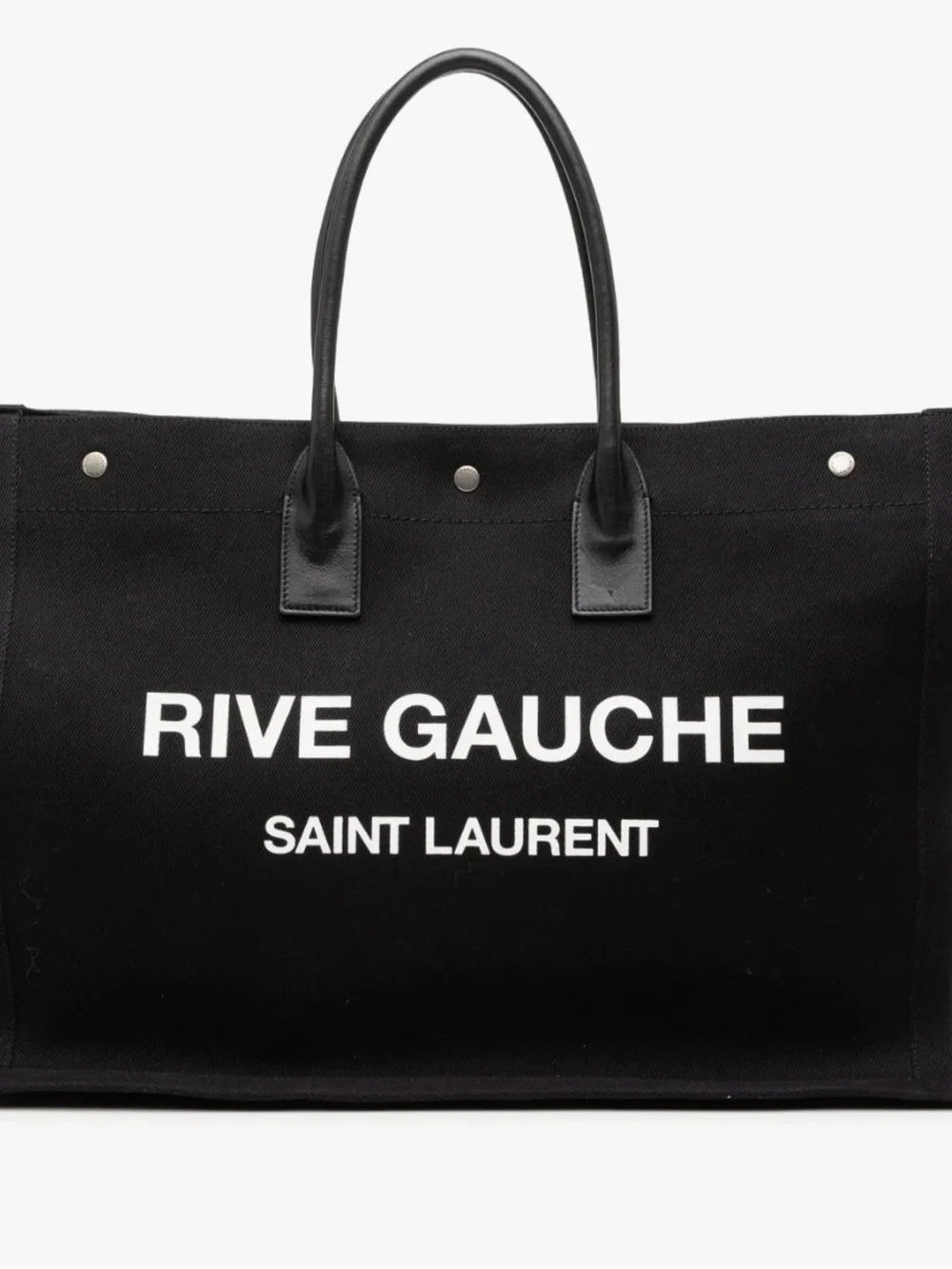 Saint Laurent Black Rive Gauche Canvas Tote with White Logo