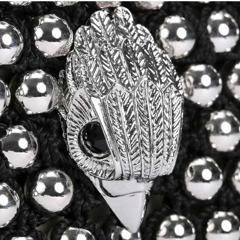 Kurt Geiger London Medium Crochet Kensington NWT Black Silver Studs Chain Strap