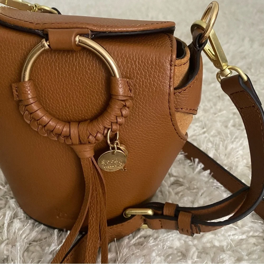 See by Chloe Joan Box Leather Bucket Crossbody Bag Caramello Tan Gold