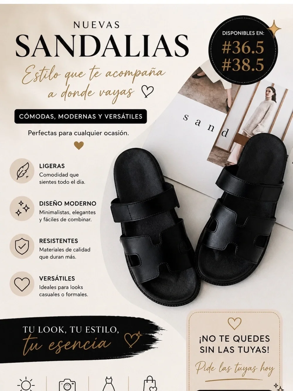 AND Black Double-Strap Slip-On Sandals