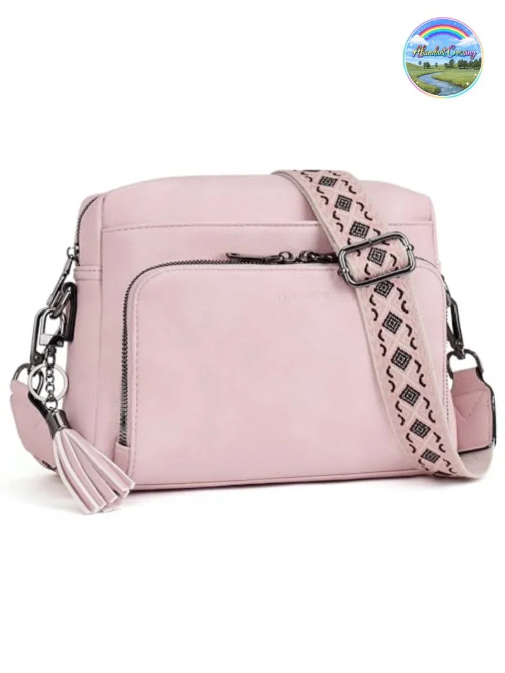 Vegan Leather Crossbody Purse with Built-in RFID Wallet, Adjustable Strap