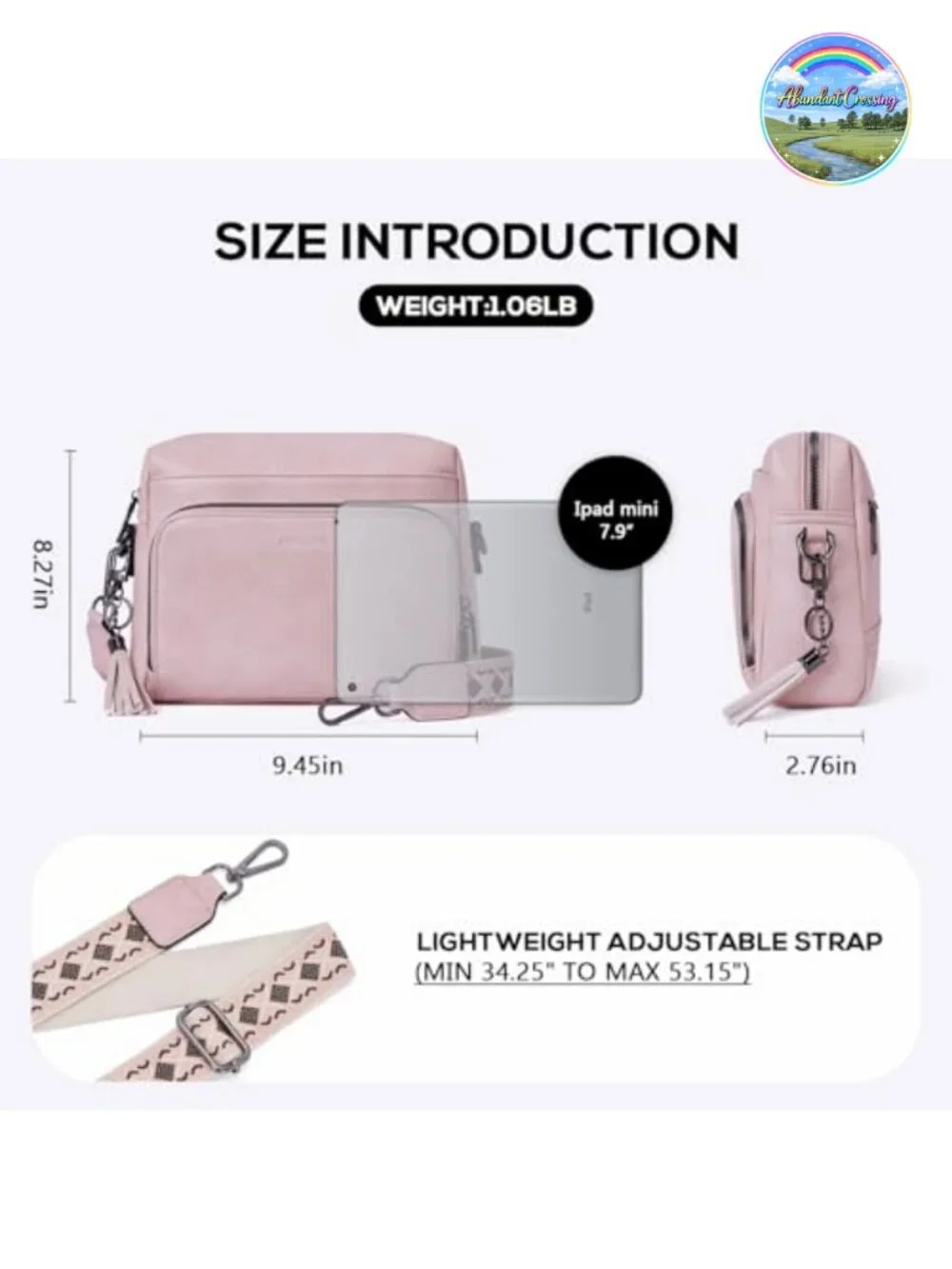 Vegan Leather Crossbody Purse with Built-in RFID Wallet, Adjustable Strap