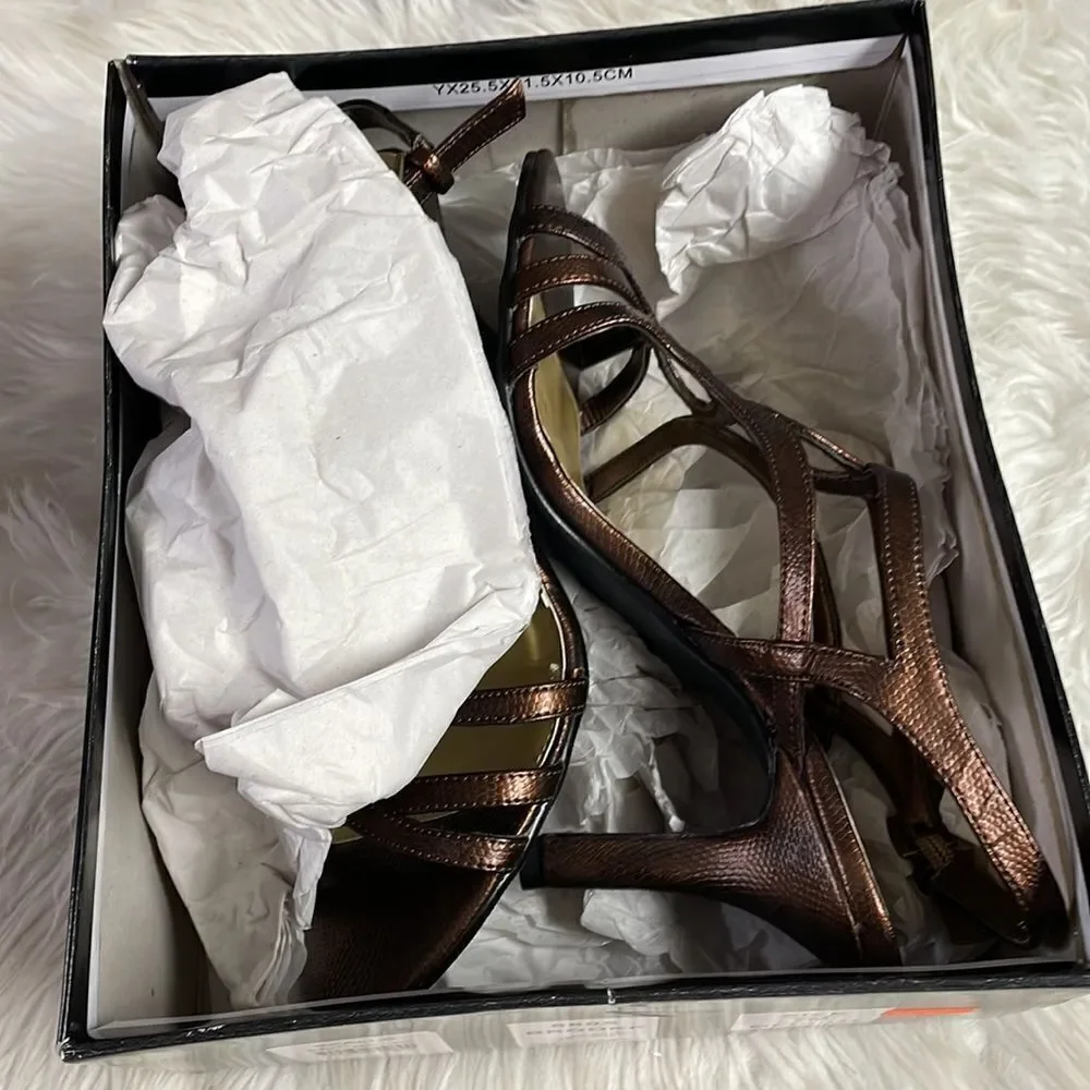 Nue Options Ladies Brooke High Heels, Size 7M, Bronze NWOT