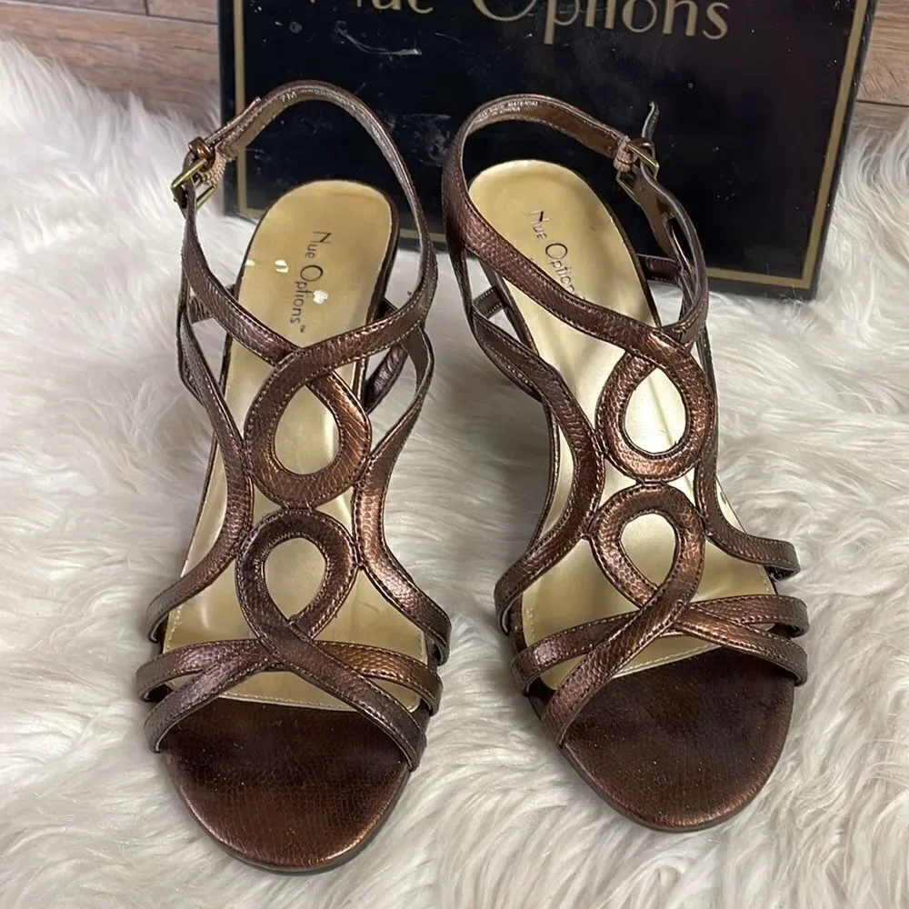 Nue Options Ladies Brooke High Heels, Size 7M, Bronze NWOT