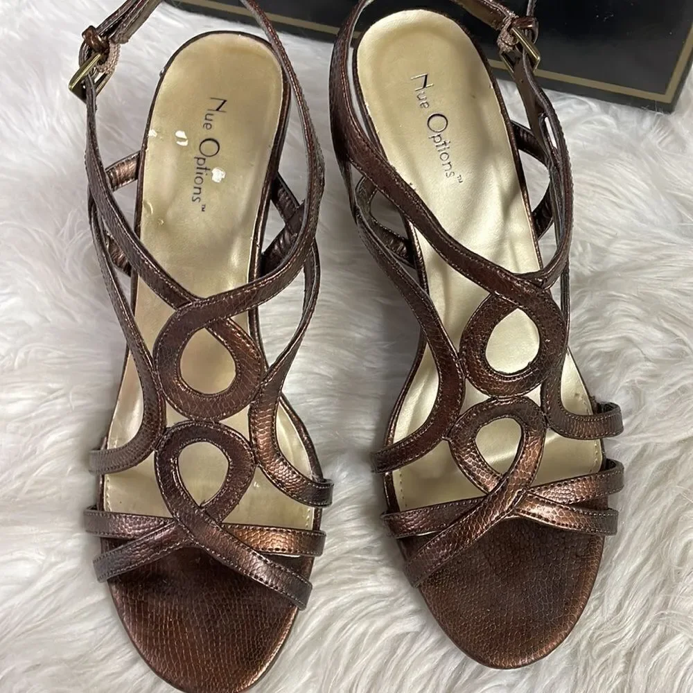 Nue Options Ladies Brooke High Heels, Size 7M, Bronze NWOT