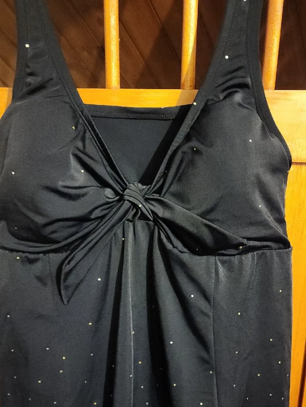 MARINA WEST  Black Knot-Front Swim Dress with Gold Dot Detail