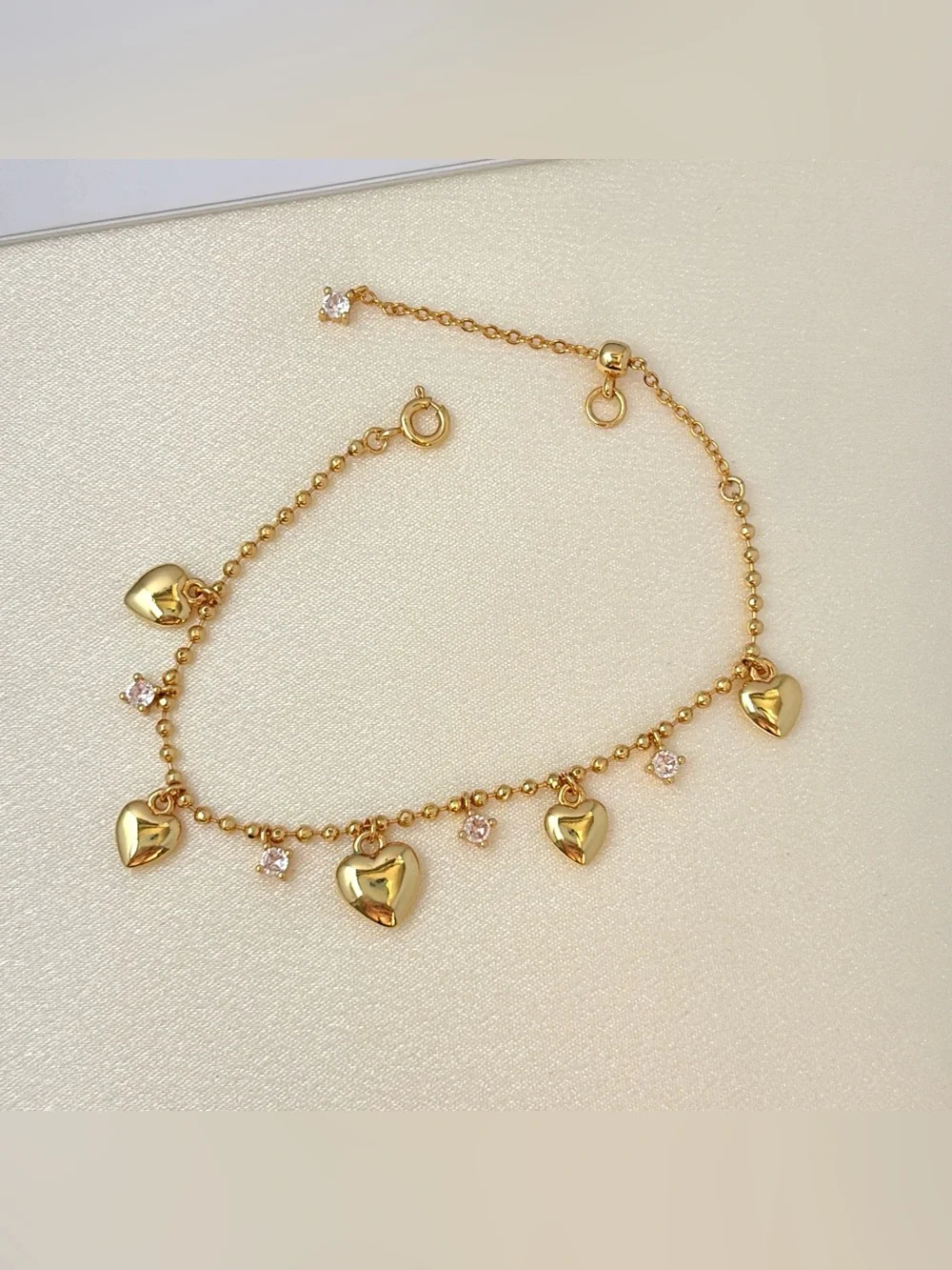 Adjustable CZ Love Heart Charm Bracelet for Women