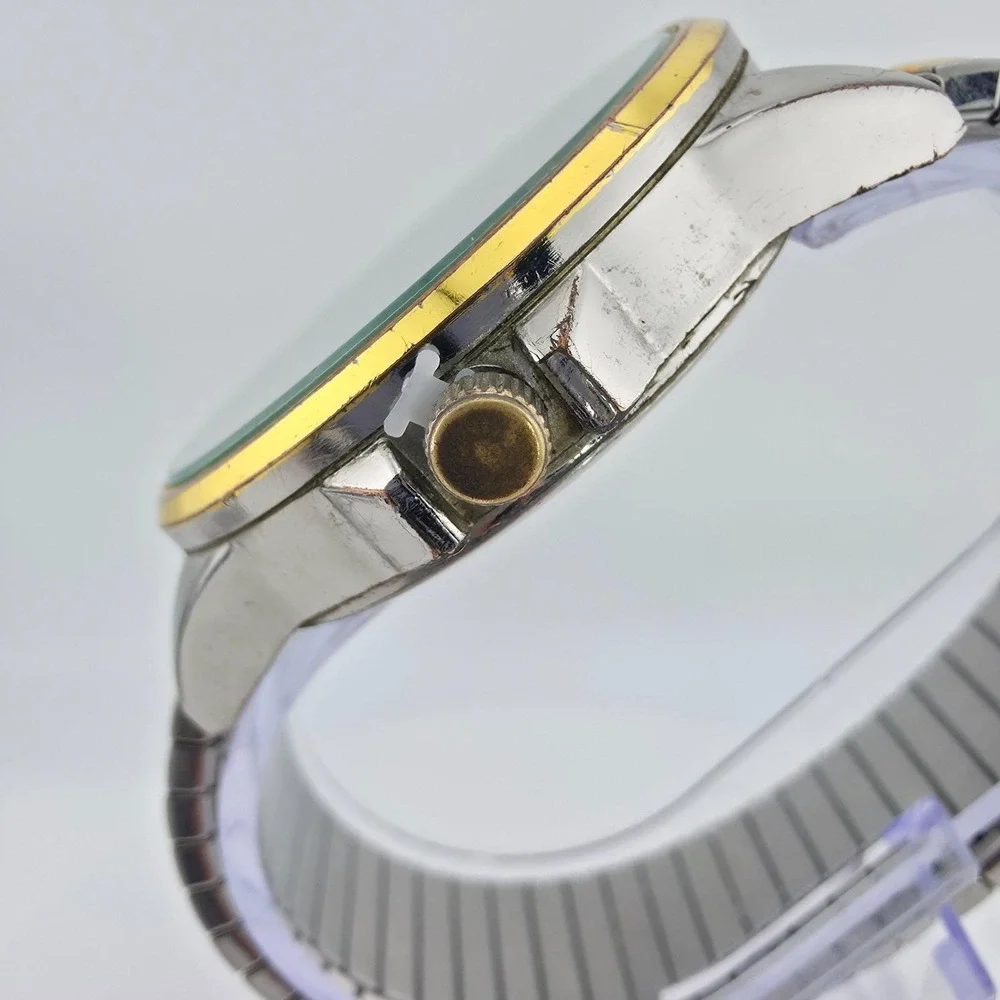 GENEVA Mens Watch Purple Dial Expansion Band Silver Gold Tone Stainless Steel 8