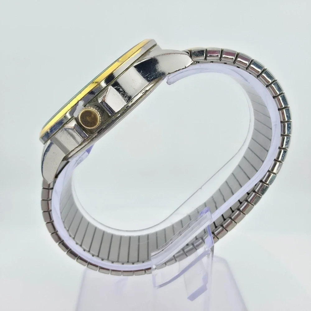 GENEVA Mens Watch Purple Dial Expansion Band Silver Gold Tone Stainless Steel 8