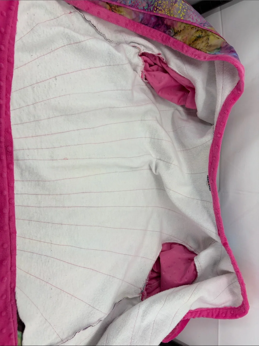 One-of-a-Kind Womens Vibrant Pink Patchwork Quilted Open Front Jacket, est sz XL