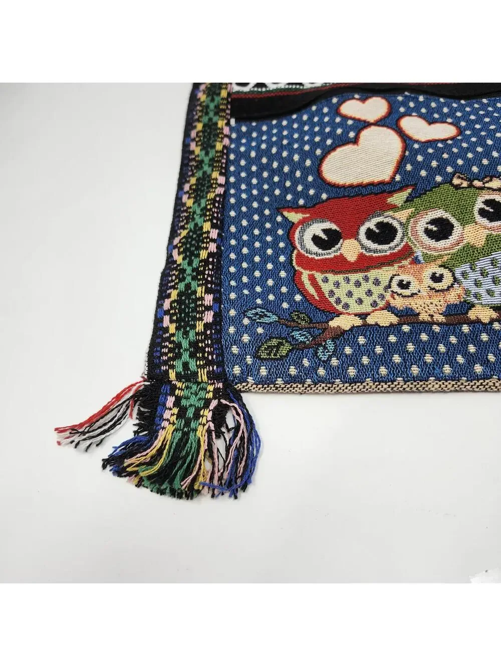 Colorful Owl Tapestry Crossbody Bag Boho Fringe Purse