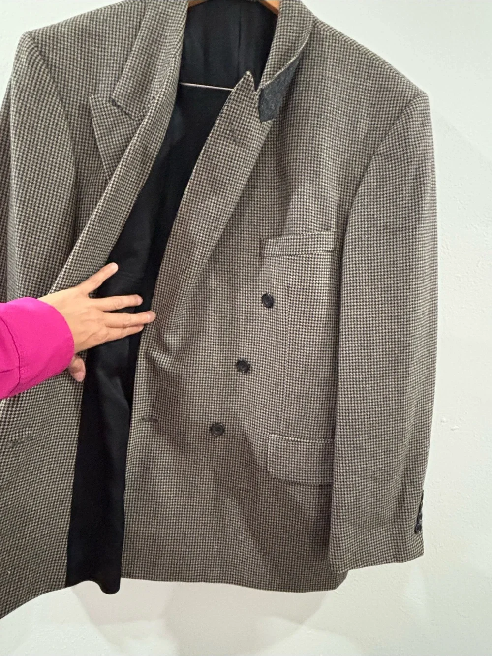 Oscar de la Renta Double-Breasted Houndstooth Blazer in Brown and Black
