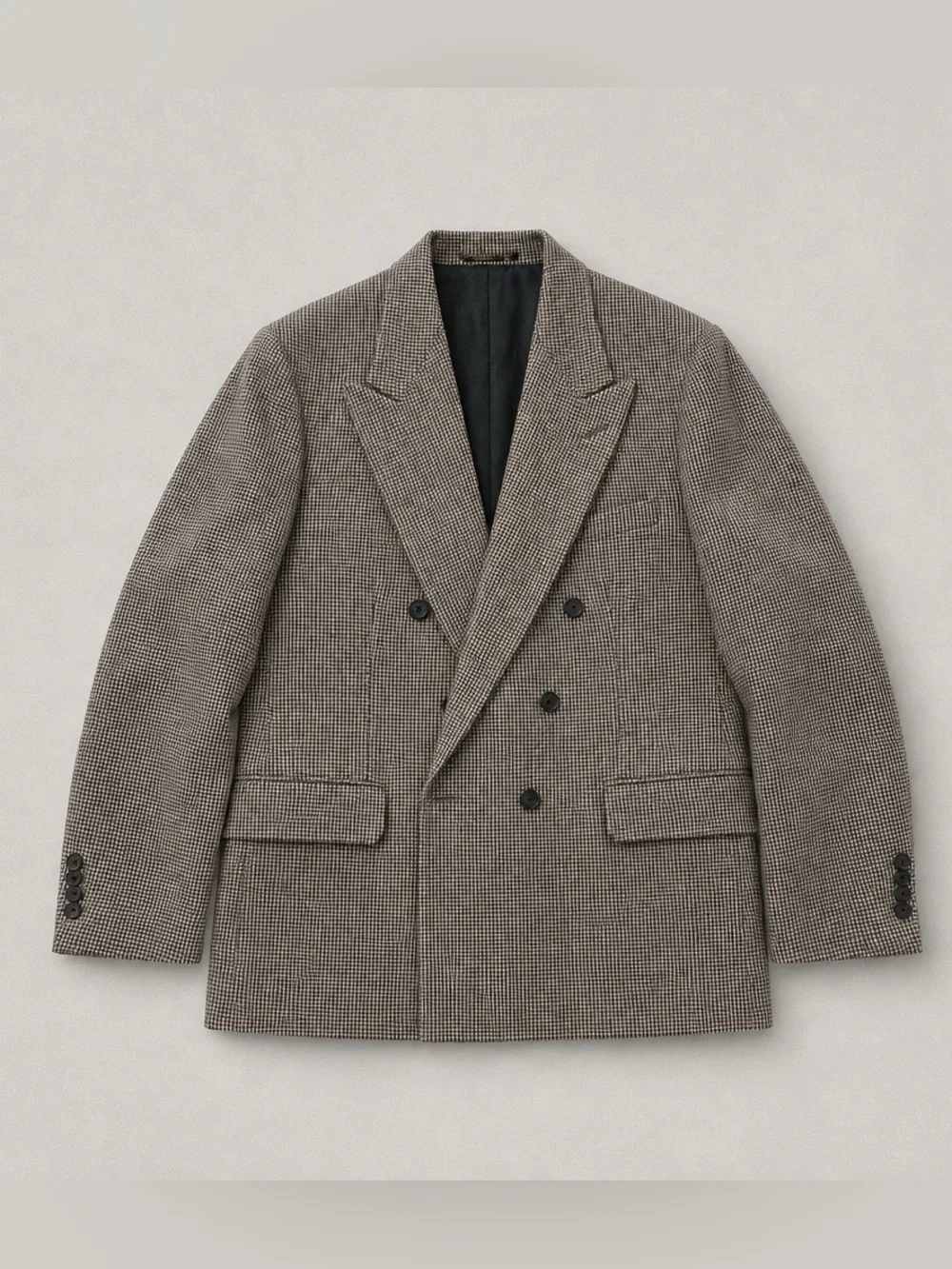 Oscar de la Renta Double-Breasted Houndstooth Blazer in Brown and Black