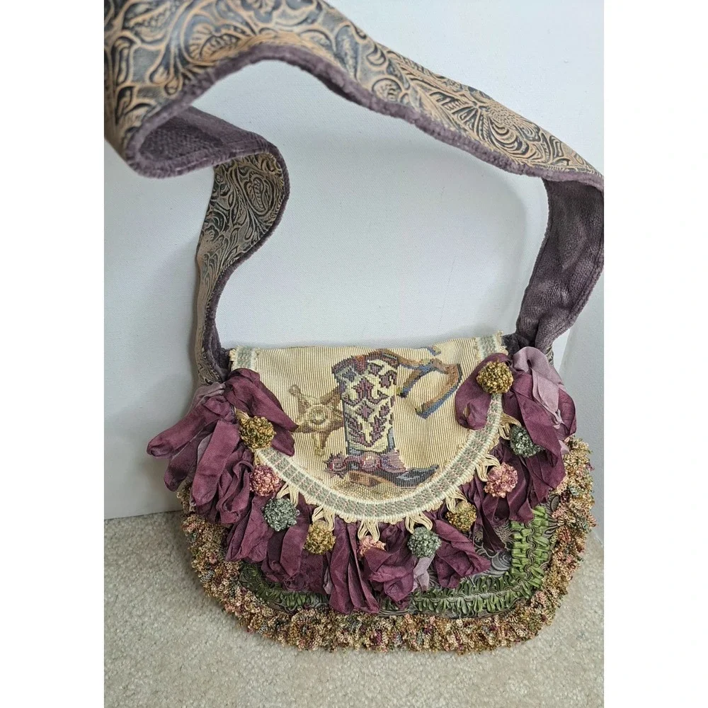 Lynnette Furr Wild Wild West Collection Boho Handbag Purse Floral Fringe Vtg