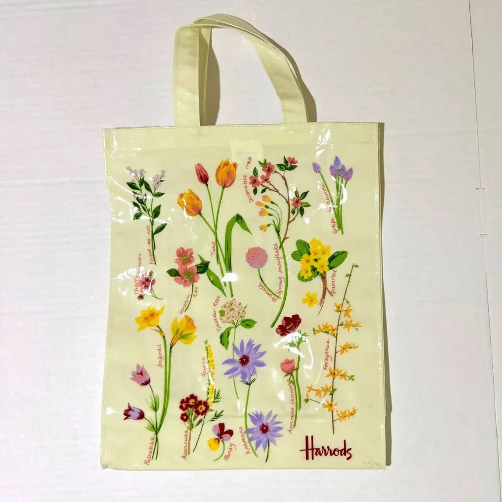 Harrods London Ivory Wildflower Coated Tote Bag British Cottagecore