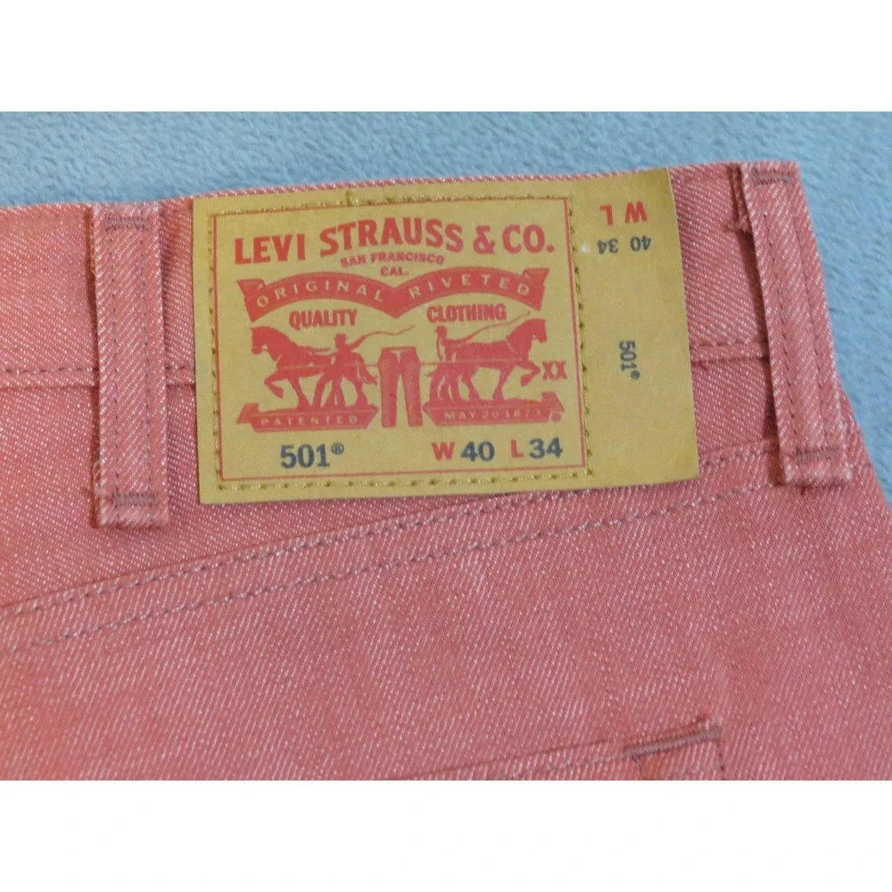 Levi's 501 Jeans Mens 40x34 Salmon Pink White Oak Cone Denim Straight Leg
