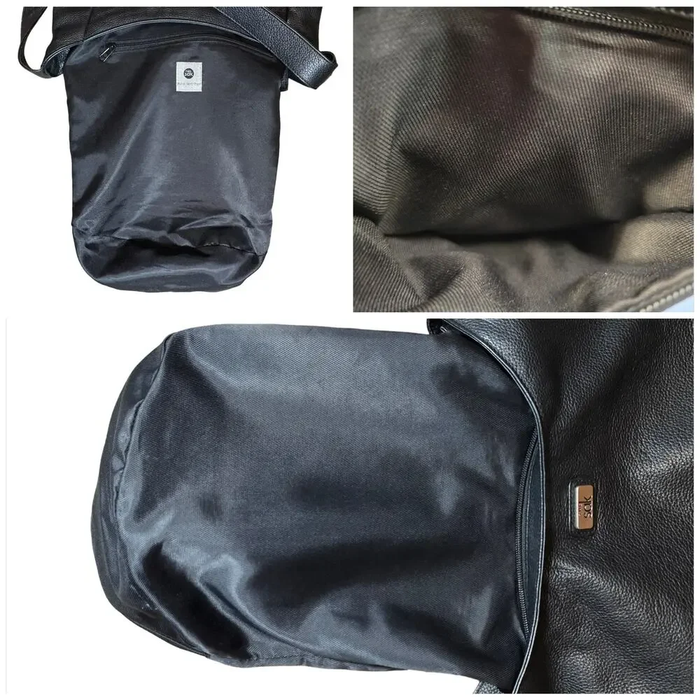 The Sak Hobo Purse Pure Leather Black Pebbled Zip Top Handbag Shoulder Bag