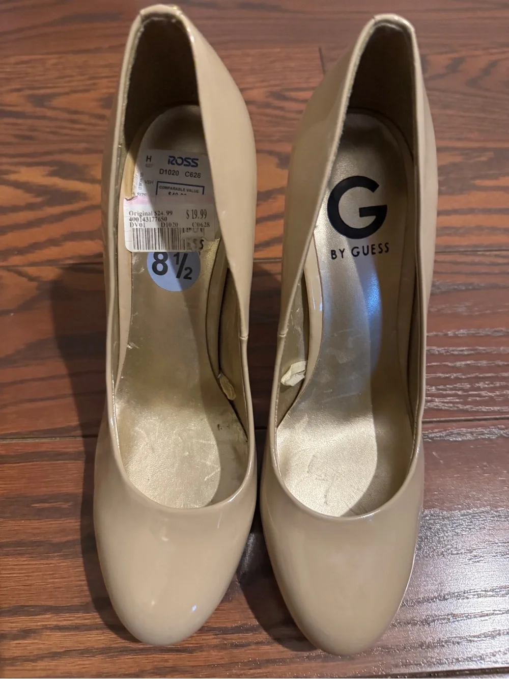 G by Guess Beige Patent Round-Toe Pumps