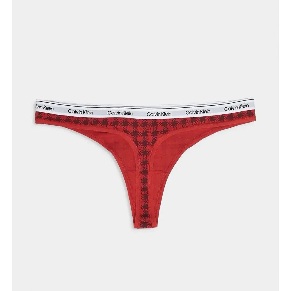 Calvin Klein Icon Logo 3-pack thongs in black/gray/red tartan Large