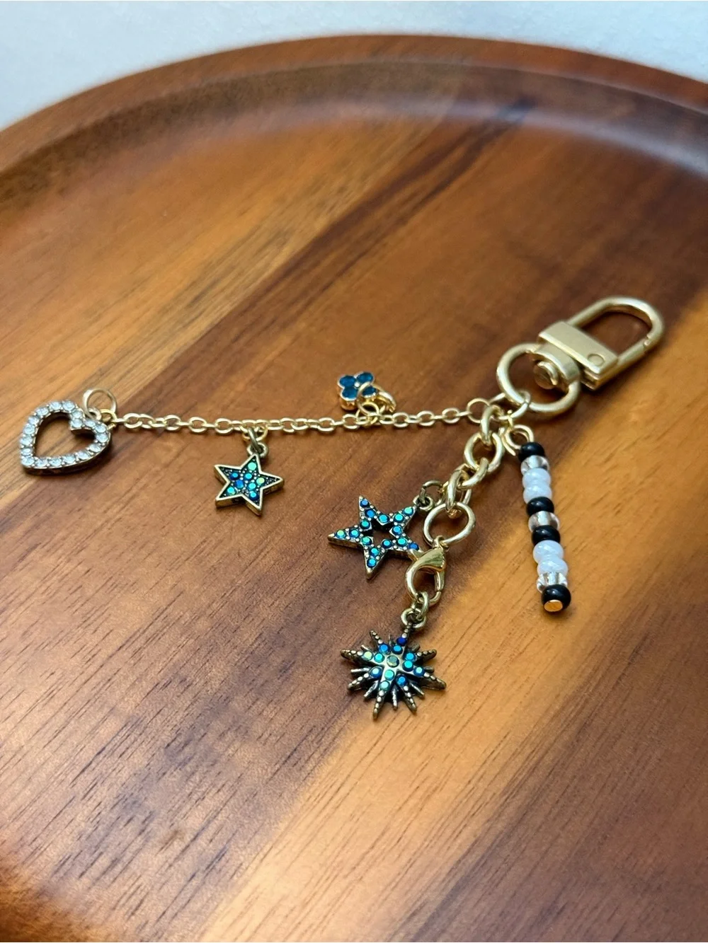 Gold-Tone Turquoise Star & Heart Charm Keychain Accessory