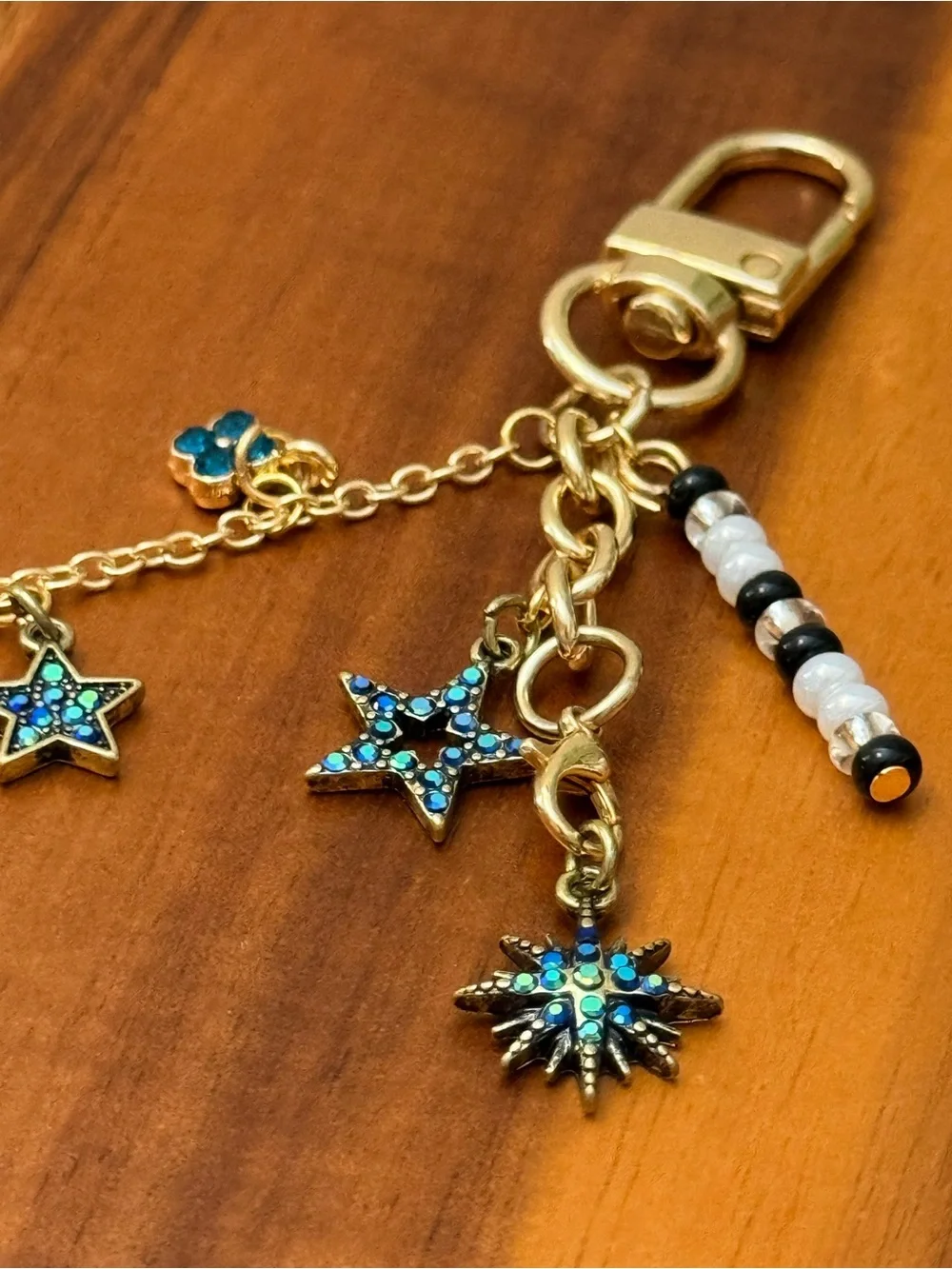 Gold-Tone Turquoise Star & Heart Charm Keychain Accessory