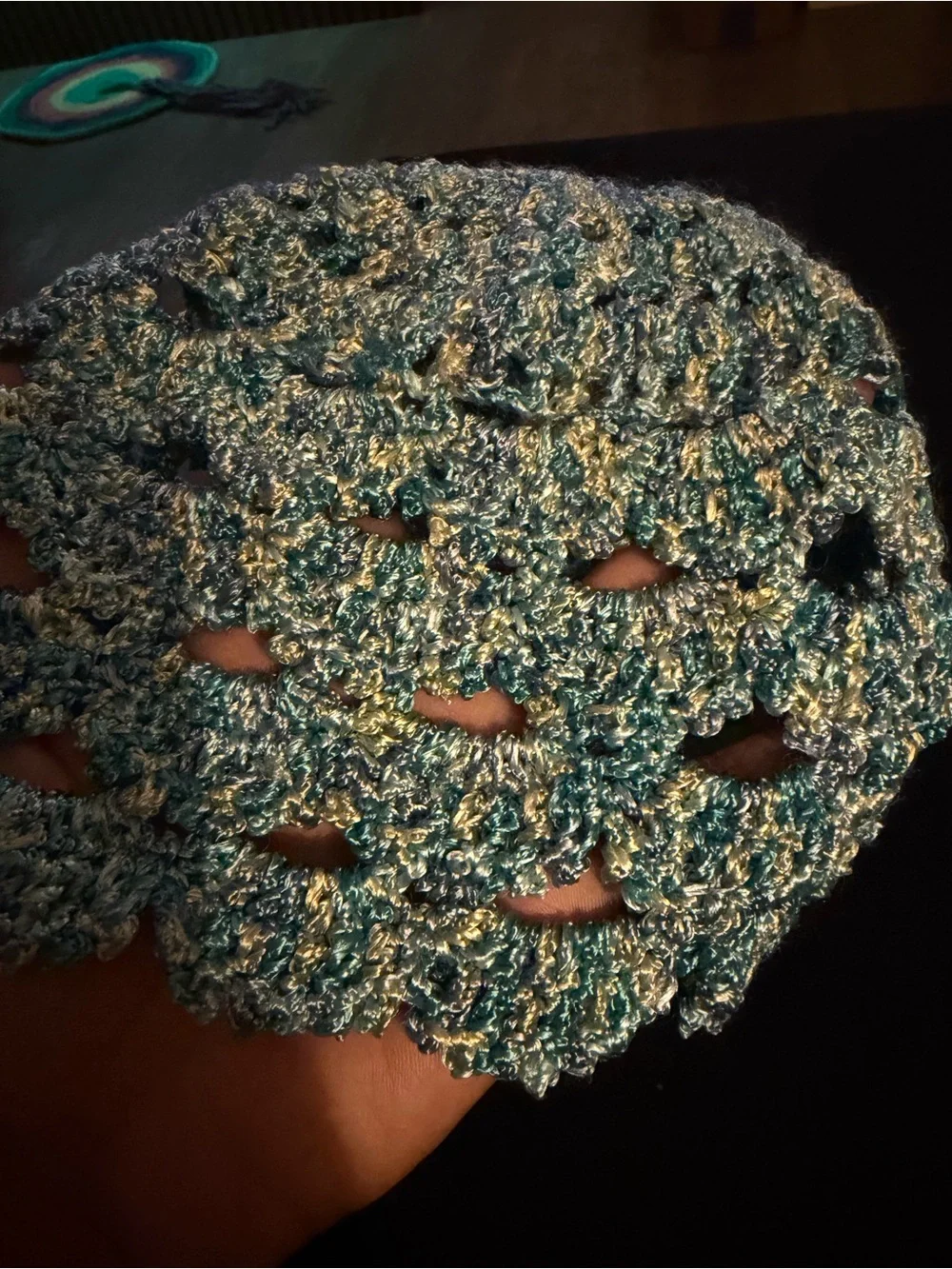 Crocheted Blue Beanie Hat - Women's Accessories