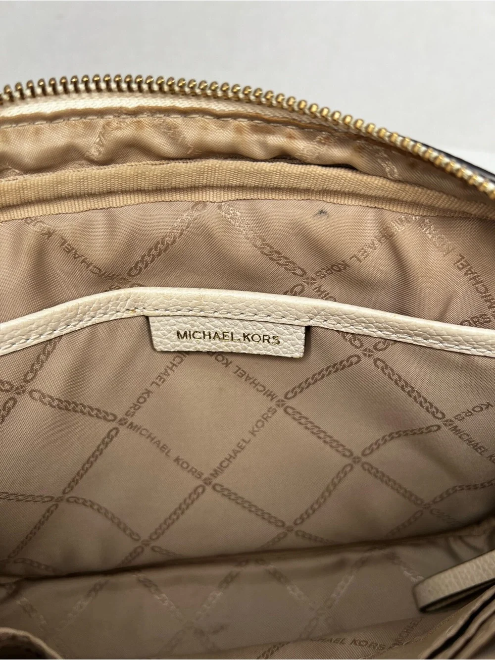 Michael Kors Ivory Pebbled Leather Crossbody with Gold Logo