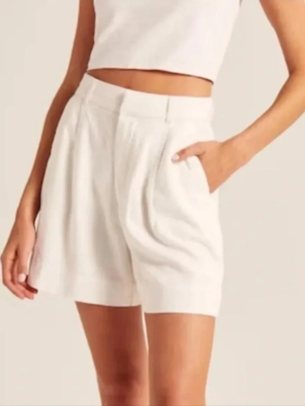 NWT Abercrombie Linen Blend Shorts White XL Pleated Pockets