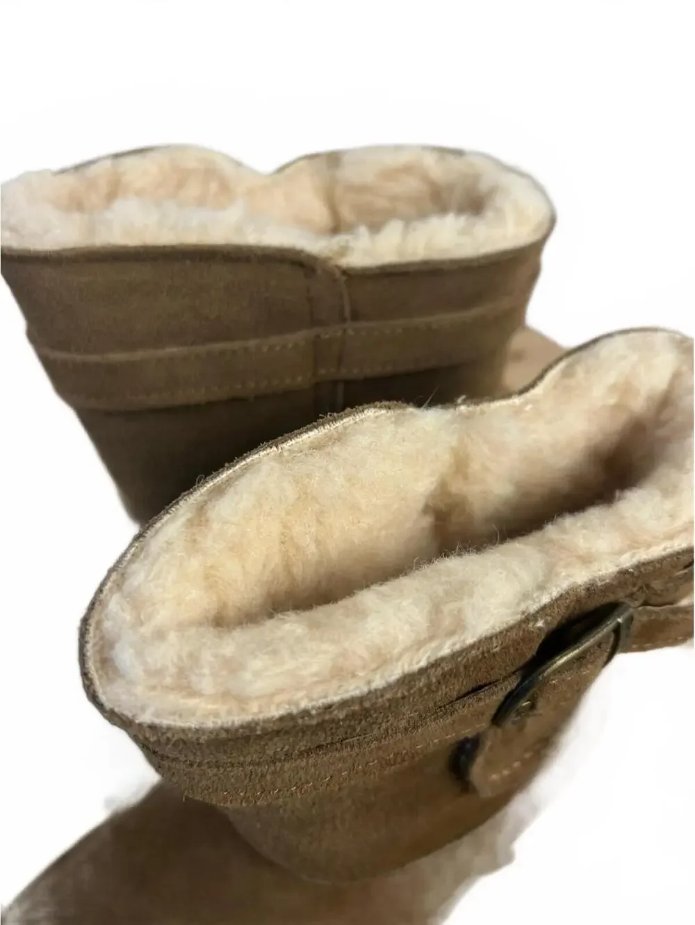 Bearpaw Women's Brown Suede Shearling Lined Winter Boots with Buckle