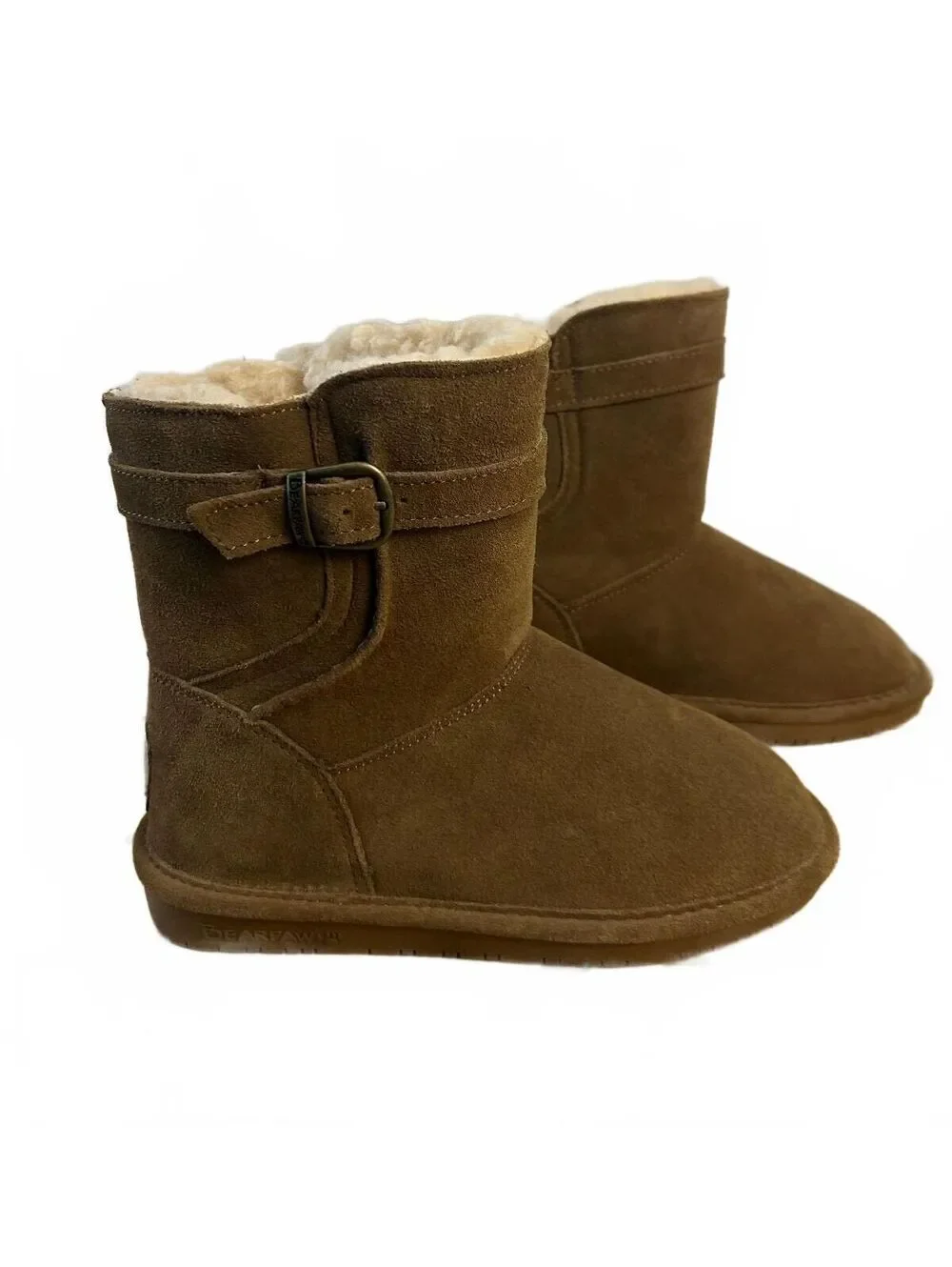 Bearpaw Women's Brown Suede Shearling Lined Winter Boots with Buckle