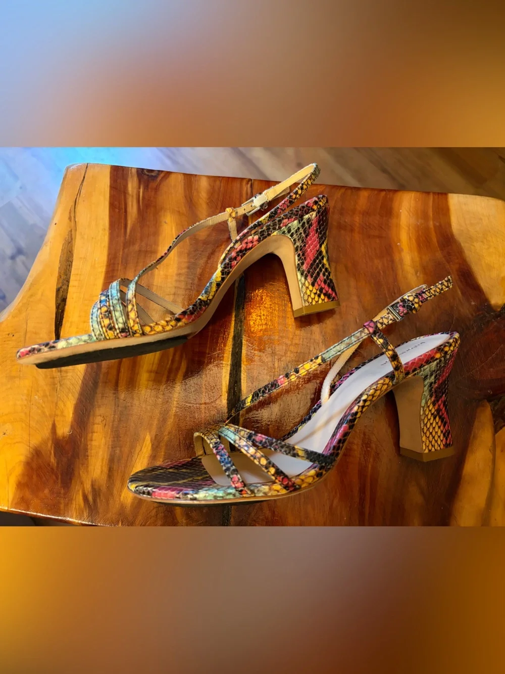 Reformation Pia Knotted Heeled Sandal multicolored faux-snakeskin 7