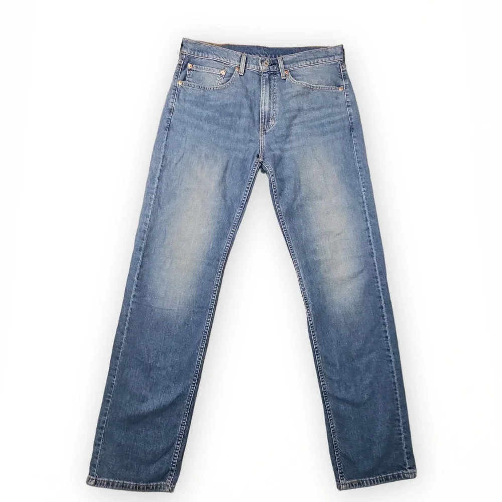 Levis 505 Jeans Mens 34x34 Blue Stretch Denim Relaxed Dad Light Wash Fade Grunge