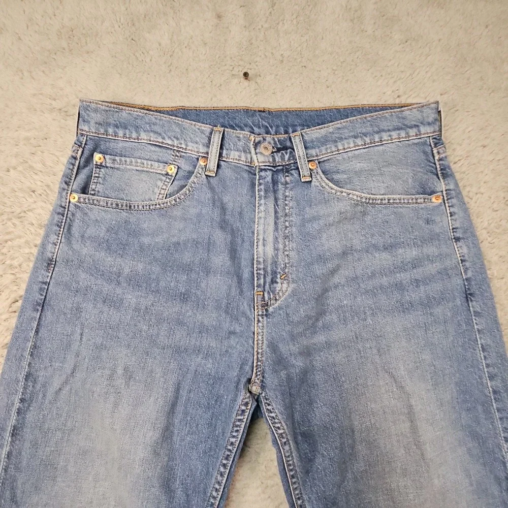 Levis 505 Jeans Mens 34x34 Blue Stretch Denim Relaxed Dad Light Wash Fade Grunge
