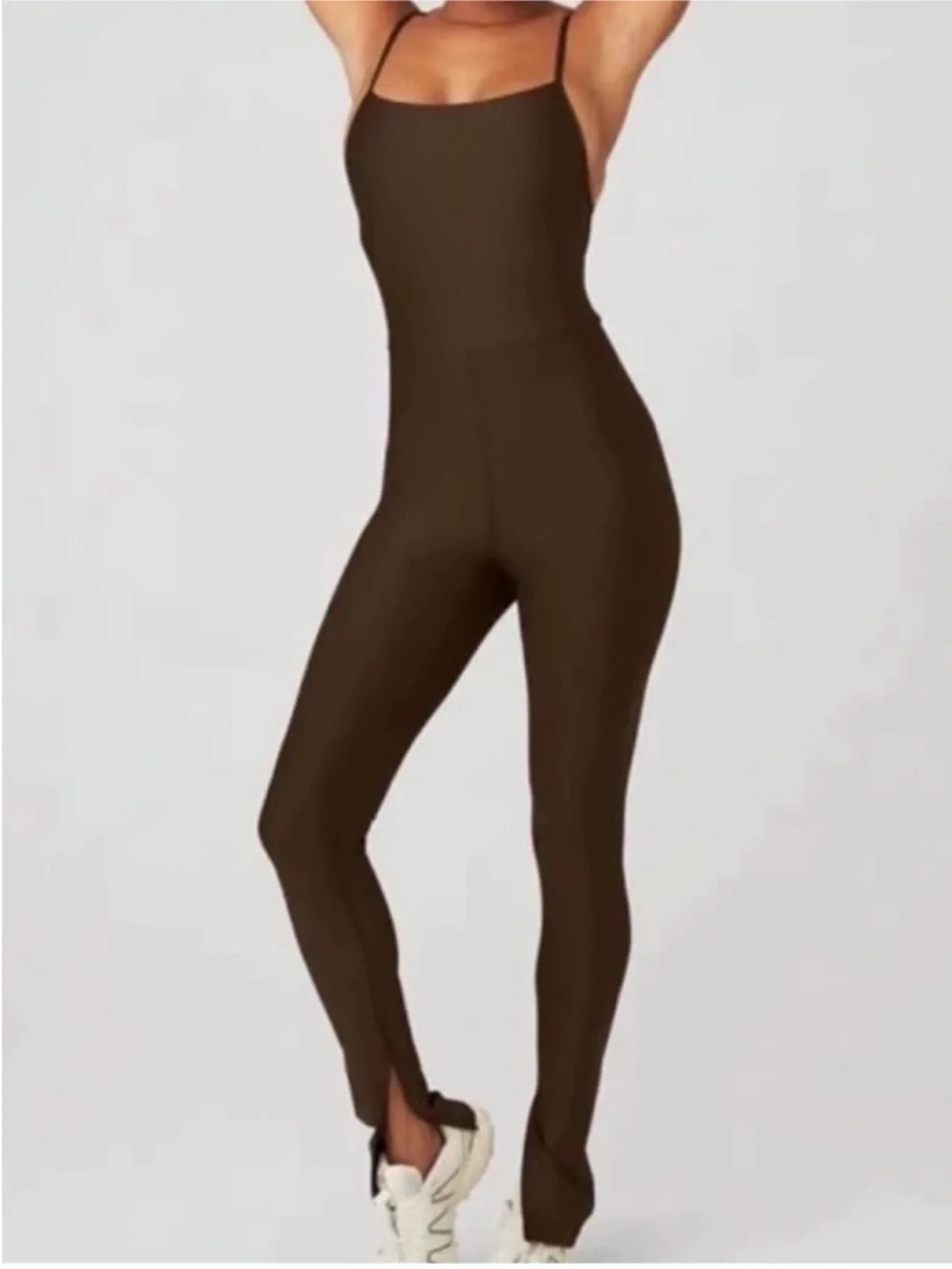 Alo Yoga Airlift Disco Daze Onesie Flare Jumpsuit Espresso 32