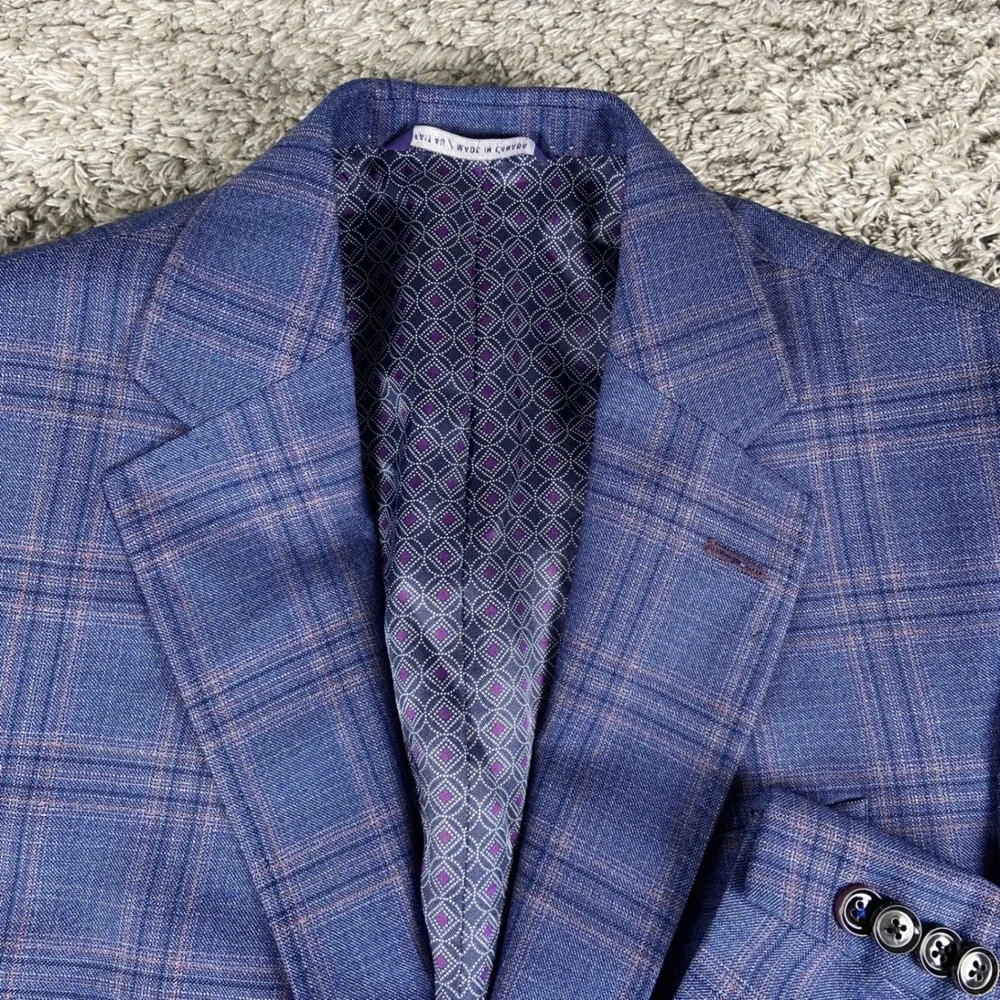 Ted Baker Endurance Jay SPJ Sport Coat Mens 40R Blue Plaid Wool Blazer Jacket