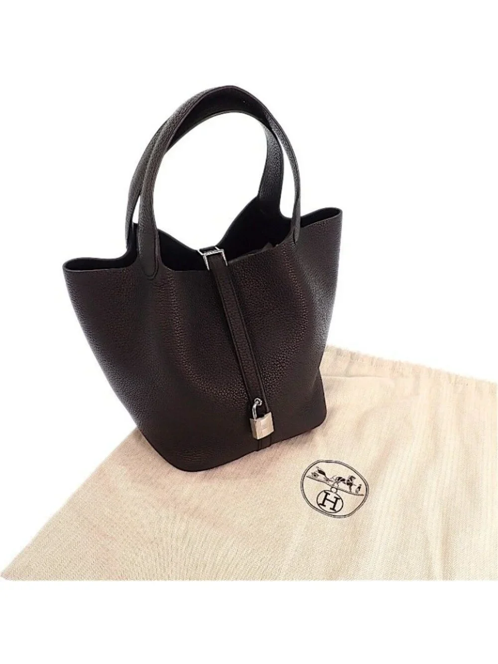 Hermes Picotin Lock MM Handbag Taurillon Clemence Black Silver