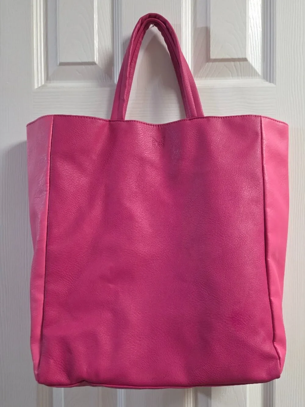 Hanae Mori Parfums Pink Butterfly Faux Leather Embossed Logo Shoulder Tote