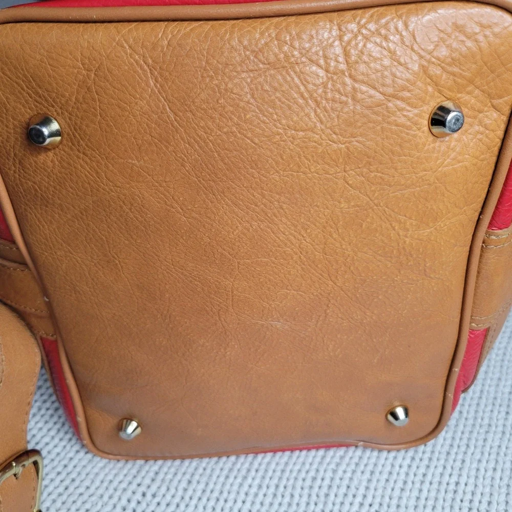 Valentina Red Pebbled Leather Hobo Shoulder Bag Tan Gold Hardware Italian READ