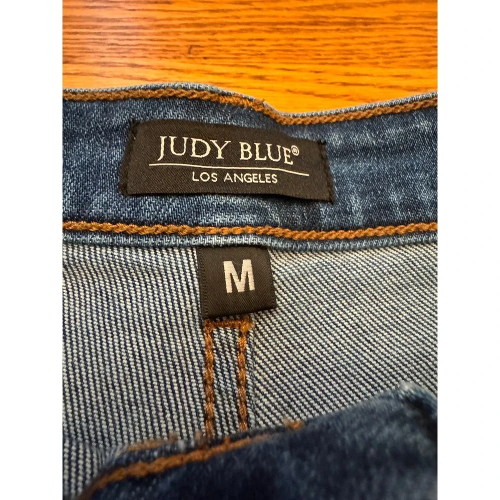 Judy Blue High Waist Back Flap Pockets Denim Shorts Women Size M Raw Hem Stretch