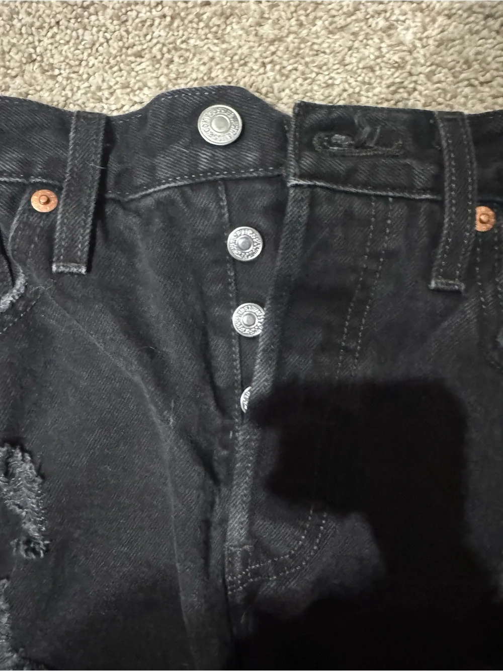 Levi's Black Distressed Button-Fly Denim Shorts
