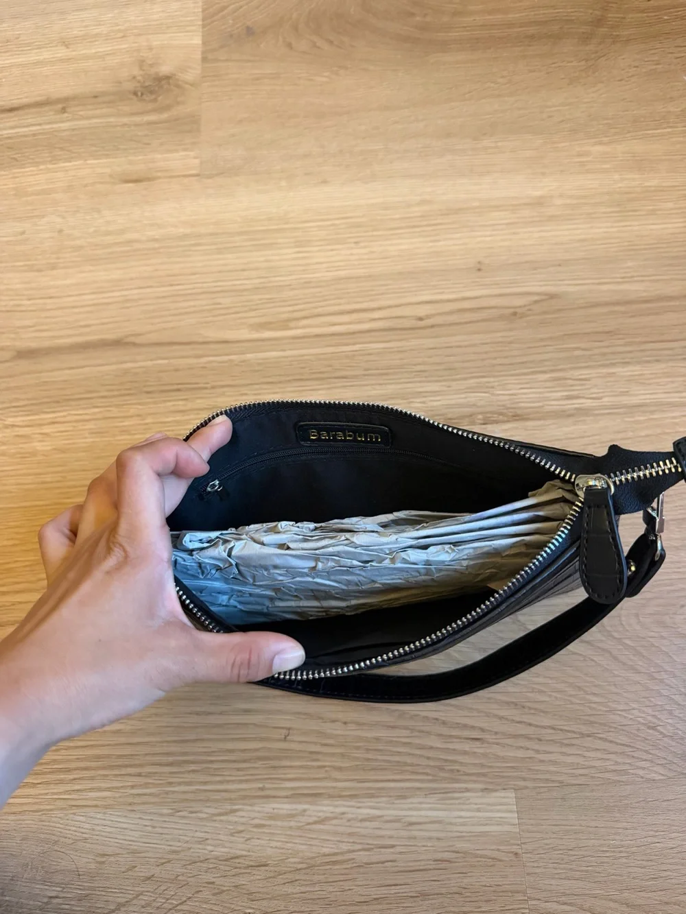 Black Croc-Embossed Shoulder Bag