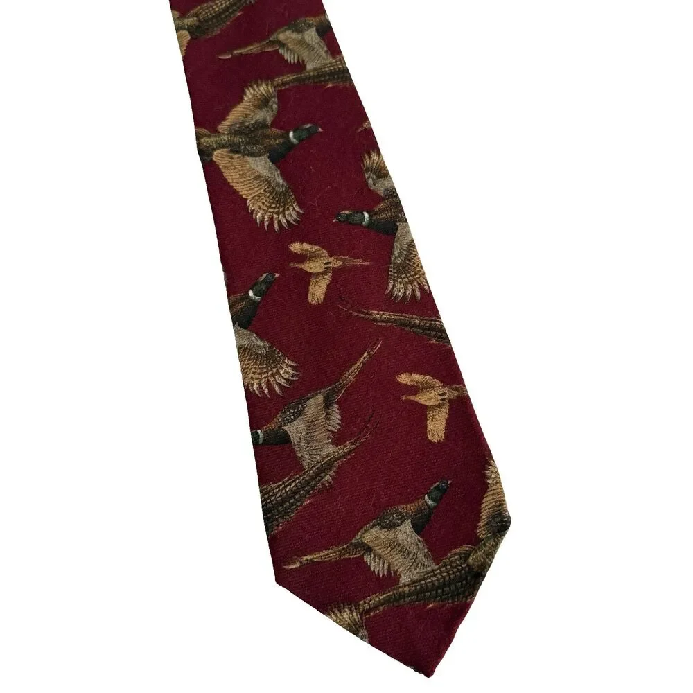 Vtg Robert Talbott Pheasant Neck Tie Hand Sewn Maroon 50/ 50 Silk Wool 3.75 x 58
