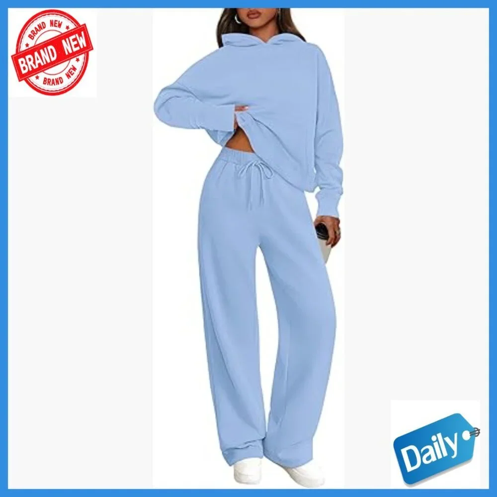 Oversized Hoodie & Wide Leg Sweatpants Matching Set, 2-Piece Lounge Tracksuit