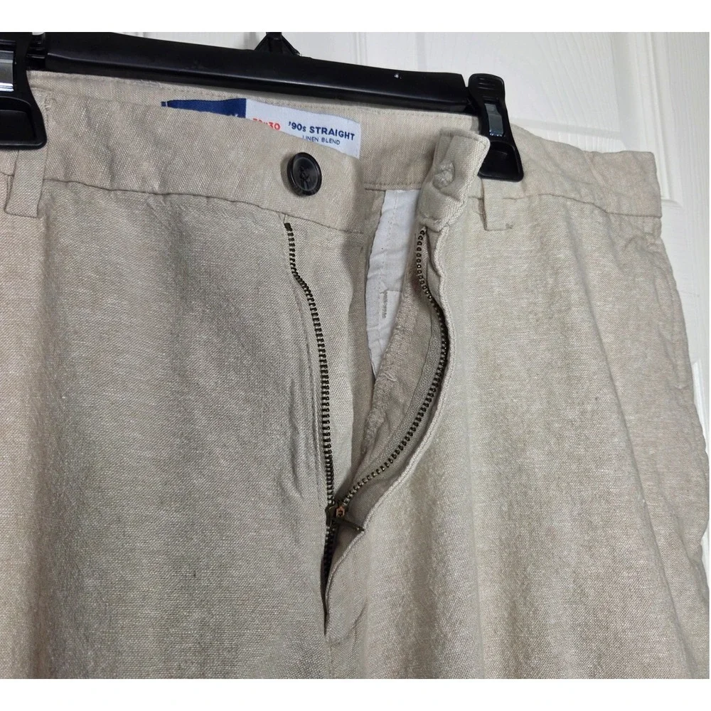 Lot of 2 Old Navy 90s Straight Linen Blend Pants Mens 38x30 Beige Heritage Green