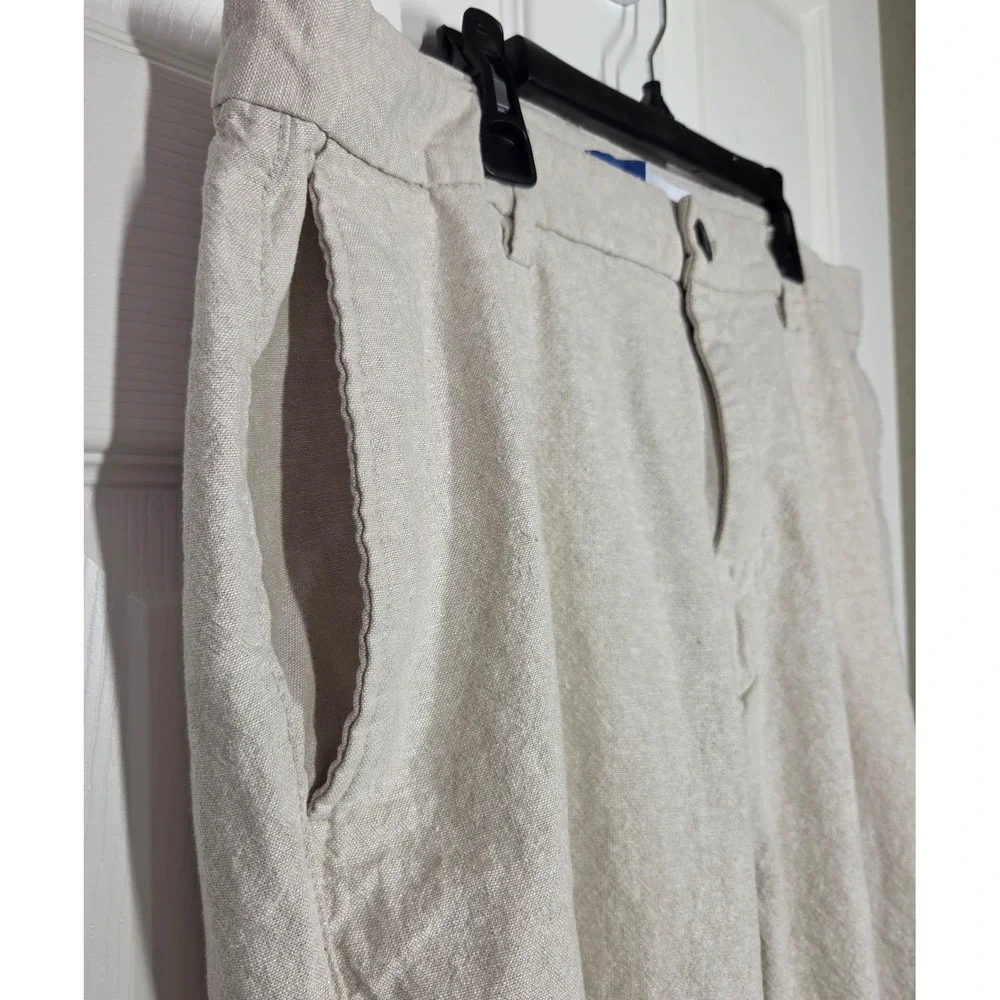 Lot of 2 Old Navy 90s Straight Linen Blend Pants Mens 38x30 Beige Heritage Green