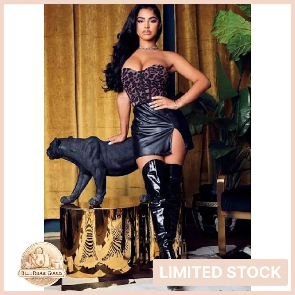 PU Leather Bodycon Skirt High Waisted Stretchy Asymmetrical Split Hem Mini