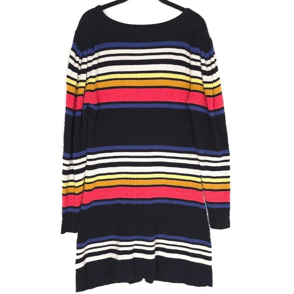FREE‎ PEOPLE Black Striped Long Sleeve Gidget Sweater Mini Dress Ribbed MEDIUM