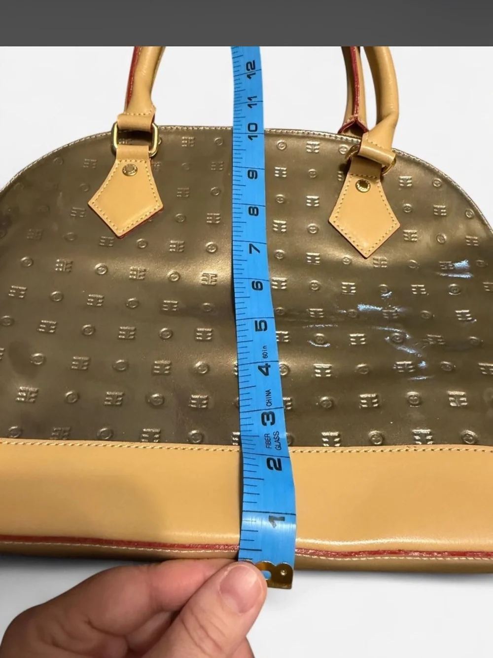 Arcadia Made in Italy Genuine Patent Leather Dome Satchel Handbag Metallic Gold