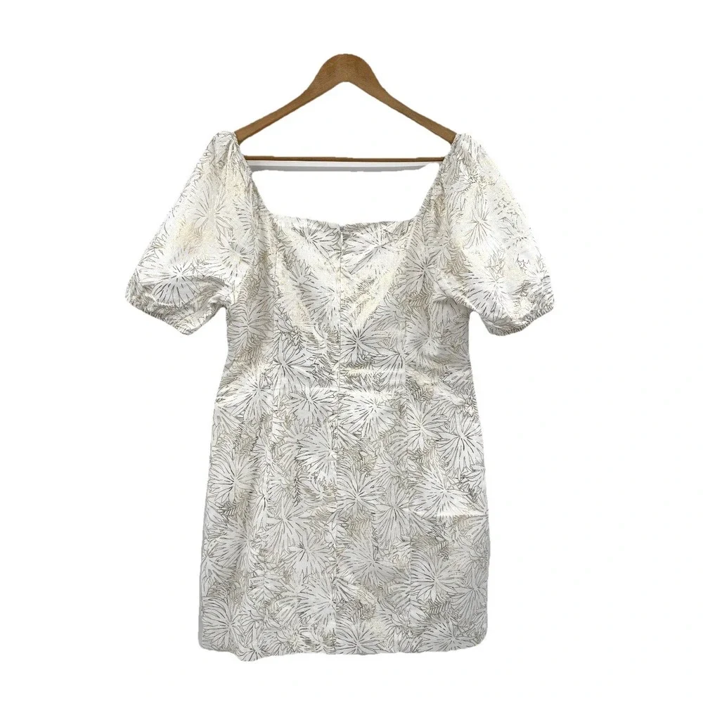 Michael Michael Kors Metallic Gold Floral Puff Sleeve‎ Mini Dress Women's M NWT